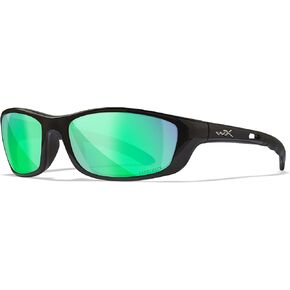 Wiley X P-17 Captivate Polarized Sunglasses, Safety Glasses for Men and Women, UV Eye Protection for Shooting, Fishing, Biking, and Extreme Sports, Gloss Black Frames, Emerald Mirror Tinted Lenses