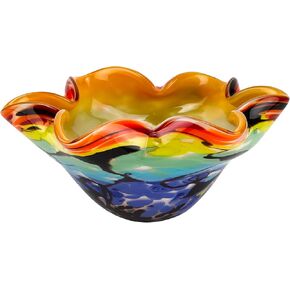 Badash Allura Bowl - Murano-Style Rainbow Art Glass - Murano-Style Art Glass Bowl Centerpiece - 8" Mouth-Blown Glass Bowl - Decor Bowl Centerpiece Home Decor Accent