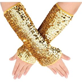 1 Pair Green Sequin Gloves Glitter Sequins Stretchy Fingerless Gloves Sparkly Shiny Elastic Oversleeves Long Rave Arm Sleeves Bulk for Women Party Costume Halloween Birthday Accessories
