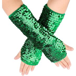 1 Pair Green Sequin Gloves Glitter Sequins Stretchy Fingerless Gloves Sparkly Shiny Elastic Oversleeves Long Rave Arm Sleeves Bulk for Women Party Costume Halloween Birthday Accessories in Saudi Arabia