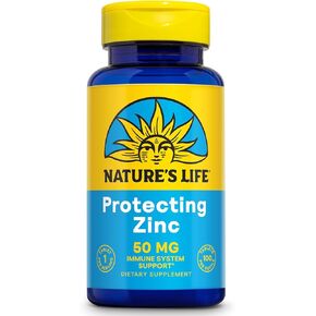 NATURE'S LIFE Protecting Zinc 50mg with 2.5mg Copper - Chelated Zinc Supplement for Immune Support, Bone Health, Muscle Function and Heart Health Support, 60-Day Guarantee, 100 Servings, 100 Tablets