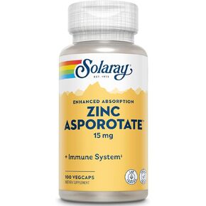 Solaray Zinc Asporotate 15mg Chelated Complex | Immune & Endocrine Support, Cell & Skin Health Formula, 100 VegCaps