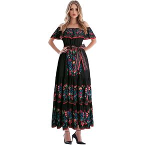 Womens Mexican Fiesta Dress Cinco De Mayo Spanish Cuban Dress with Belt in Kuwait