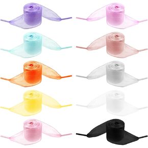 10 Pairs Ribbon Shoelaces, Organza Shoe Laces Ribbon Laces for Sneakers Women Snow Yarn Soft Silk Satin Shoelaces Sheer Shoe Lace, Colorful