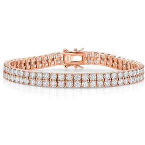 GEM Stone King 9.30 CTTW White Moissanite 2 صفوف تنس للنساء في 18K Rose Gold Placed | عرض 6 مم | 6.5/7/7.5 بوصة