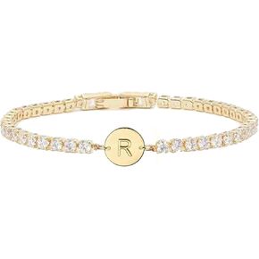 الأساور الذهبية للنساء هدايا يوم الأمهات 14K مطلي 3 مم Zirconia Zirconia Classic Tennis Bracelet Dainty Pracelet Letter A-Z Charm for Women Edrey Jewelry Gifts