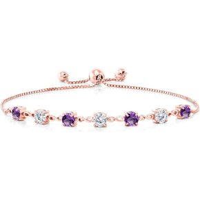 GEM Stone King 18K Rose Rose Gold Plated Purple Purple Amethyst و White Moissanite Infinity Links Pracelet للنساء (2.31 CTTW ، جولة 4.5 مم ، قابلة للتعديل بالكامل حتى 9 بوصات)
