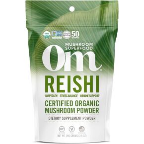 OM Mushroom Superfood reishi mushroom powder ، 100 حصص ، مسحوق التكيف العضوي للتخفيف من الإجهاد وصحة المناعة