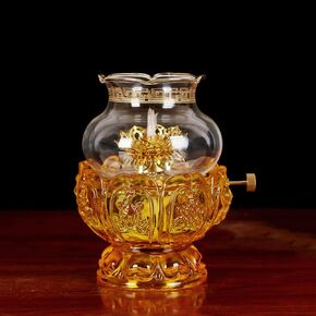Glass Crystal Lotus Oil Lamp for Indoor Use - Buddha Kerosene Lantern with Ultra-Pure Paraffin Oil Candle Holder