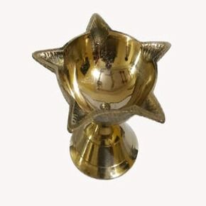 Export Store Brass Panchmukhi Star Shape Deepak - Indian Puja Oil Lamp for Spiritual Home Decor (Golden_3.4x2.4 Inch)