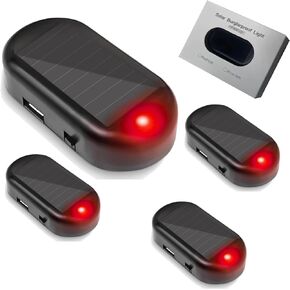 RQG Fake Car Alarm Light,Car Solar Power Simulated Dummy Alarm,Anti-Theft LED Flashing Security Alarm Lights for Car,with USB Charger Port, Car Accessories for Most Cars(Red*4pcs)