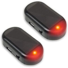 ANKI HAPPIGO 2Pcs Car Solar Power Simulated Dummy Alarm Device Anti-Theft LED Flashing Security Light Fake Lamp Automotive Warning Interior Safety Lights with USB Charger Port (2 Blue)