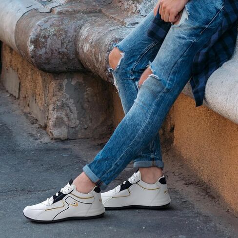 Men's Fashion Casual Sneakers Breathable Lace-up White Walking Shoes Daily Comfortable Non Slip Low Top Tennis Shoes in Saudi Arabia