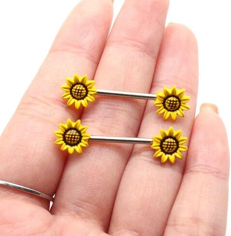 Fuqimanman2020 2Pcs Butterfly Flower 14G Stainless Steel Piercing Nipple Rings Set Bee Flower Straight Barbell Cubic Zirconia CZ Butterfly Wings for Women Bar Body Jewelry in Saudi Arabia