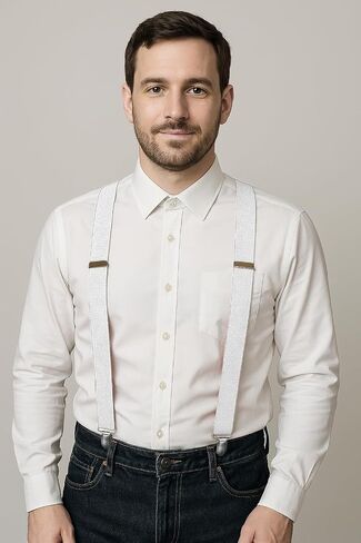 RBOCOTT Mens Solid Color Suspender with 3 Cilps Adjustable Braces in Kuwait