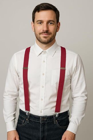 RBOCOTT Mens Solid Color Suspender with 3 Cilps Adjustable Braces in Kuwait