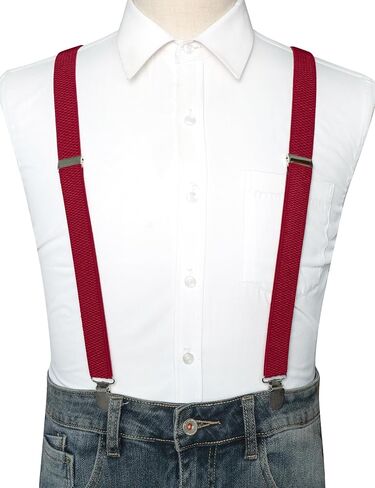 RBOCOTT Mens Solid Color Suspender with 3 Cilps Adjustable Braces in Kuwait