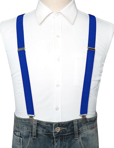 RBOCOTT Mens Solid Color Suspender with 3 Cilps Adjustable Braces in Kuwait