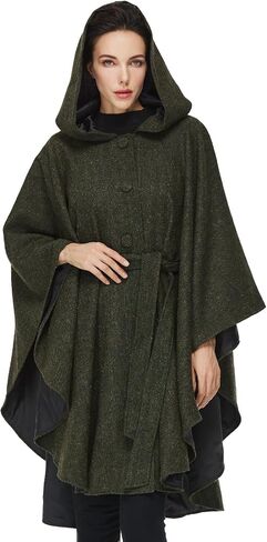 Women Wool Blend Cloak with Hood Medieval Cape Poncho Shawls for Fall Winter in Kuwait