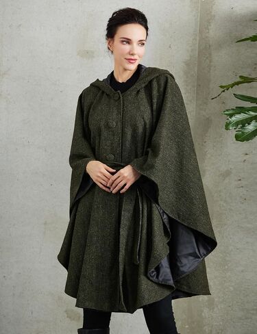 Women Wool Blend Cloak with Hood Medieval Cape Poncho Shawls for Fall Winter in Kuwait