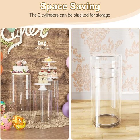 White Cylinder Pedestal Stands for Party- 3 Pieces , Large White Cake Pedestal Stand, Pedestal Display Plinth Pillars for Wedding Ceremony Birthday Party Art Decor--35.4''(L),29.5''(M),23.6''(S) in Kuwait