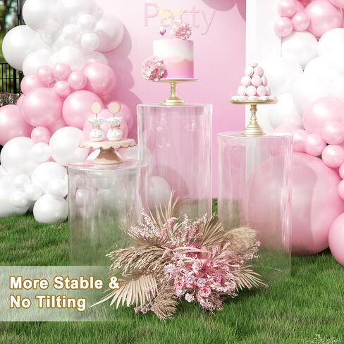 White Cylinder Pedestal Stands for Party- 3 Pieces , Large White Cake Pedestal Stand, Pedestal Display Plinth Pillars for Wedding Ceremony Birthday Party Art Decor--35.4''(L),29.5''(M),23.6''(S) in Kuwait