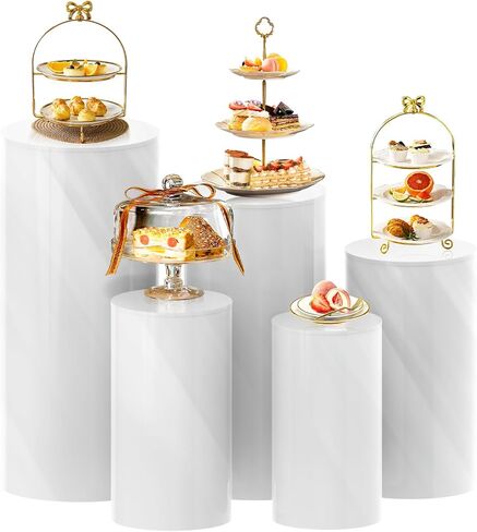 White Cylinder Pedestal Stands for Party- 3 Pieces , Large White Cake Pedestal Stand, Pedestal Display Plinth Pillars for Wedding Ceremony Birthday Party Art Decor--35.4''(L),29.5''(M),23.6''(S) in Saudi Arabia