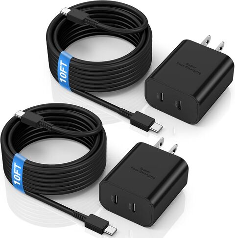 شاحن فائق السرعة بقدرة 45 وات مع كابل USB C بطول 10 أقدام، ومحول كتلة شحن حائط من النوع C وسلك شاحن هاتف Android طويل لهاتف Samsung Galaxy S23 Ultra/S23/S23+/S22/S22+/S22 Plus/S21/Note 20/Note10+ in Kuwait