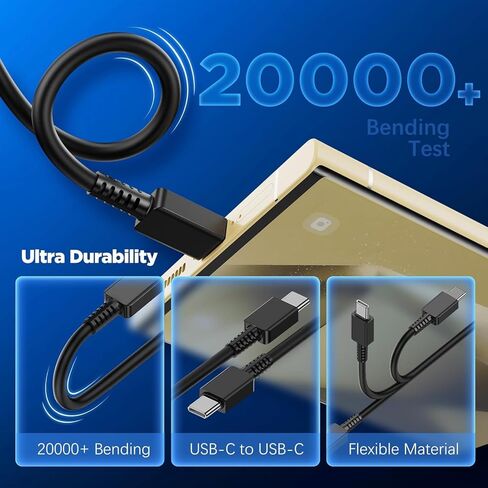 شاحن فائق السرعة بقدرة 45 وات مع كابل USB C بطول 10 أقدام، ومحول كتلة شحن حائط من النوع C وسلك شاحن هاتف Android طويل لهاتف Samsung Galaxy S23 Ultra/S23/S23+/S22/S22+/S22 Plus/S21/Note 20/Note10+ in Kuwait