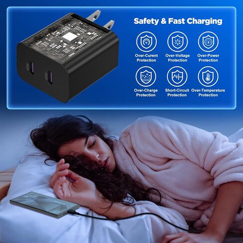 شاحن فائق السرعة بقدرة 45 وات مع كابل USB C بطول 10 أقدام، ومحول كتلة شحن حائط من النوع C وسلك شاحن هاتف Android طويل لهاتف Samsung Galaxy S23 Ultra/S23/S23+/S22/S22+/S22 Plus/S21/Note 20/Note10+ in Kuwait