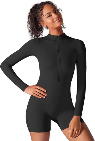 JBT Women Workout Jumpsuit One Piece Zip Up Rompers Long Sleeve Tummy Control Yoga Gym Bodysuit Bodycon in Saudi Arabia