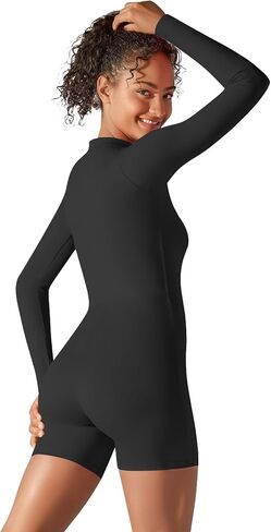 JBT Women Workout Jumpsuit One Piece Zip Up Rompers Long Sleeve Tummy Control Yoga Gym Bodysuit Bodycon in Saudi Arabia