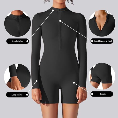 JBT Women Workout Jumpsuit One Piece Zip Up Rompers Long Sleeve Tummy Control Yoga Gym Bodysuit Bodycon in Saudi Arabia
