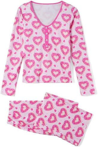 Seyurigaoka Mommy و Me Valentin Day Pajamas مجموعة حلوة القلب طباعة مطابقة Valentin PJs لابنة الأم العظم in Kuwait