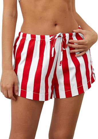 MISSACTIVER Drawstring Striped Boxer Shorts For Women Low Rise Wide Leg Lounge Pj Shorts Summer Pajama Bottoms Sleepwear in Saudi Arabia
