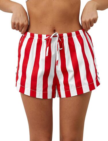 MISSACTIVER Drawstring Striped Boxer Shorts For Women Low Rise Wide Leg Lounge Pj Shorts Summer Pajama Bottoms Sleepwear in Saudi Arabia