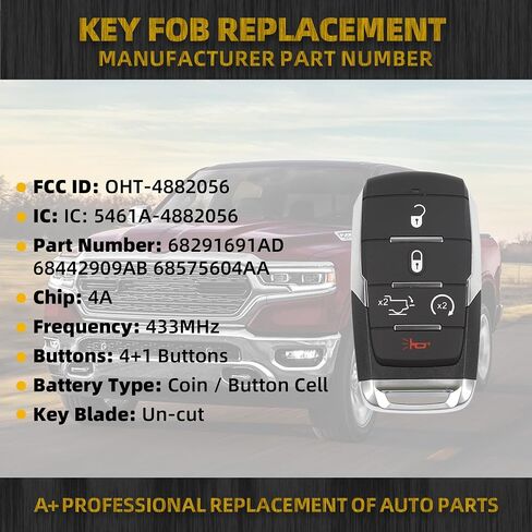 Dasbecan Key Fob Replacement Compatible with Dodge Ram 1500 2019-2024 in Saudi Arabia