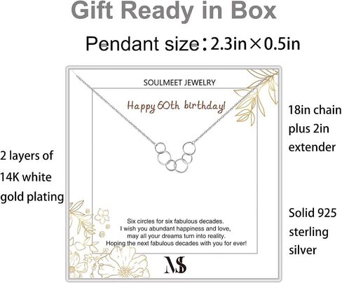 Soulmeet 60th 50th 30th Homports Netclace for Women Mom ، المجوهرات Sterling Silver Circle Netlace لها ، كل دائرة لعقود رائعة من الأمهات in Kuwait