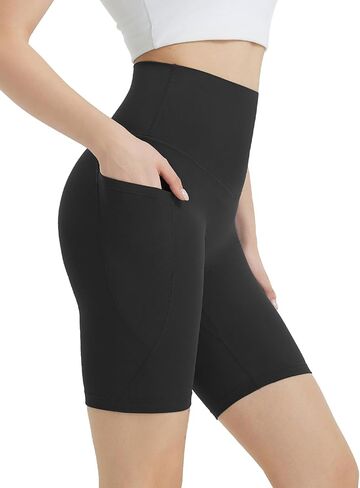 baleaf Women's 8" Biker Shorts Super High Waisted Tummy Control Yoga Workout Gym Short with Pockets in Saudi Arabia