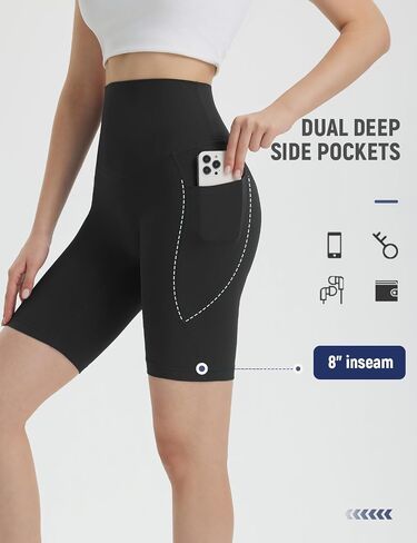 baleaf Women's 8" Biker Shorts Super High Waisted Tummy Control Yoga Workout Gym Short with Pockets in Saudi Arabia