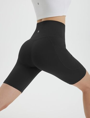 baleaf Women's 8" Biker Shorts Super High Waisted Tummy Control Yoga Workout Gym Short with Pockets in Saudi Arabia
