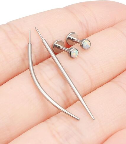 F136 Titanium 20/18/16g غير مسطحة للخيوط الظهر أوبال أسيرة الأبقار حلقات الأنف الشفاه LABRET MEDUSA MONROE JOWENTY مع تفتق للنساء الرجال in Kuwait