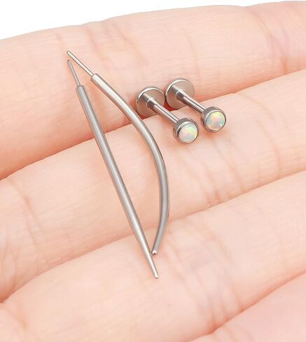 F136 Titanium 20/18/16g غير مسطحة للخيوط الظهر أوبال أسيرة الأبقار حلقات الأنف الشفاه LABRET MEDUSA MONROE JOWENTY مع تفتق للنساء الرجال in Kuwait