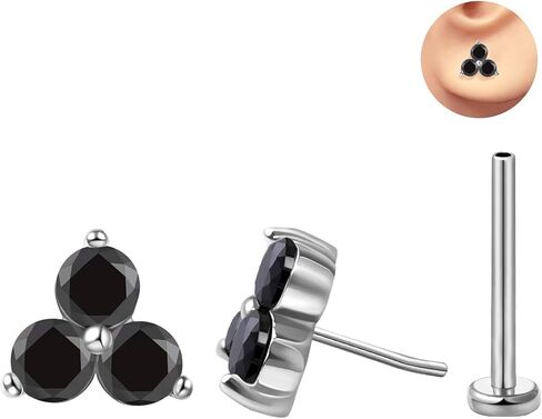 FANSING Cartilage Earring Tragus Stud Trio CZ Stone Flat Back Earring for Helix Conch Threadless Push Pin Labret Stud in Saudi Arabia