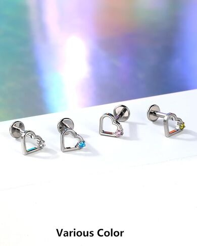Oufer Heart Helix أقراط ، G23 Titanium Solid Flat Flat Back Stud أقراط 16G داخليًا على ملولبة حلزونية غضروف تراتيلاج ثقب المجوهرات للنساء الرجال in Kuwait