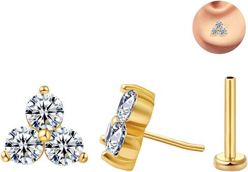 FANSING Cartilage Earring Tragus Stud Trio CZ Stone Flat Back Earring for Helix Conch Threadless Push Pin Labret Stud in Saudi Arabia