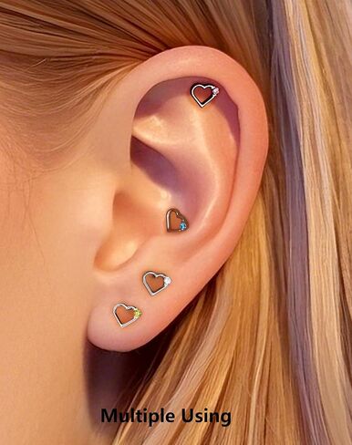 Oufer Heart Helix أقراط ، G23 Titanium Solid Flat Flat Back Stud أقراط 16G داخليًا على ملولبة حلزونية غضروف تراتيلاج ثقب المجوهرات للنساء الرجال in Kuwait