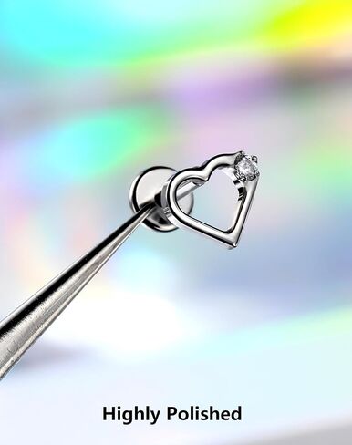 Oufer Heart Helix أقراط ، G23 Titanium Solid Flat Flat Back Stud أقراط 16G داخليًا على ملولبة حلزونية غضروف تراتيلاج ثقب المجوهرات للنساء الرجال in Kuwait