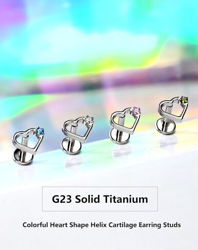 Oufer Heart Helix أقراط ، G23 Titanium Solid Flat Flat Back Stud أقراط 16G داخليًا على ملولبة حلزونية غضروف تراتيلاج ثقب المجوهرات للنساء الرجال in Kuwait