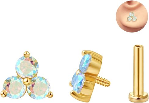 حلق الغضروف الجذاب Tragus Stud Trio CZ Stone Stone Flat Back Flats for Helix Conch داخليًا متمة مختبر in Saudi Arabia
